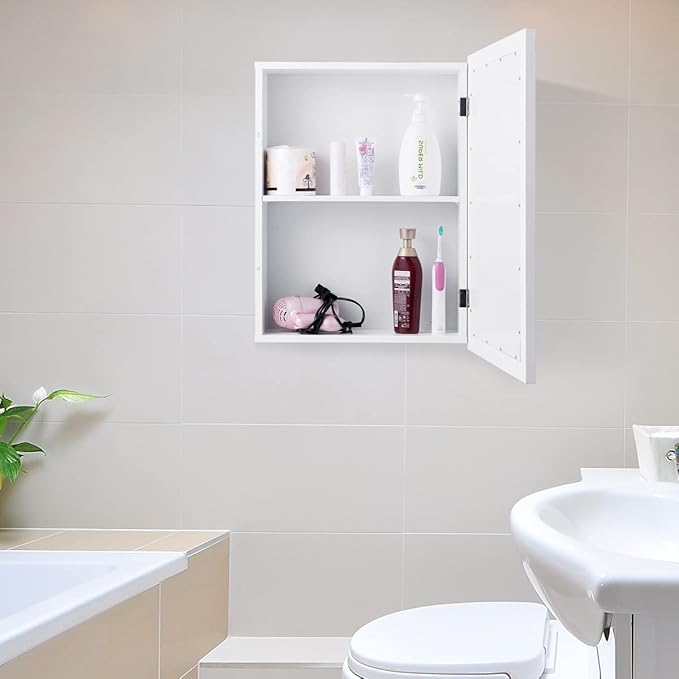LDAILY LUARANE Bathroom Medicine Cabinet with Mirror, Wall Mounted Mirror Cabinet with Adjustable Shelf, Storage Organizer Cabinet for Bathroom Room Living Room Entryway (White)