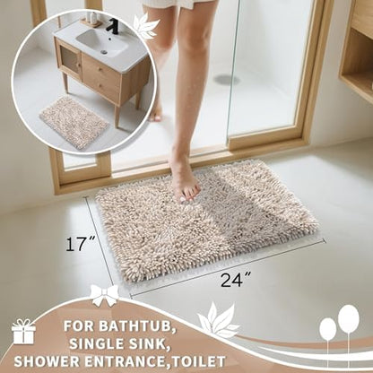 Yimobra Chenille Bathroom Rugs Non Slip, Extra Thick Soft Absorbent Bath Rug, Machine Washable Quick Dry Bath Mat for Bathroom Floor, Tub and Shower, Home Decor Accessories, 24x17, Khaki