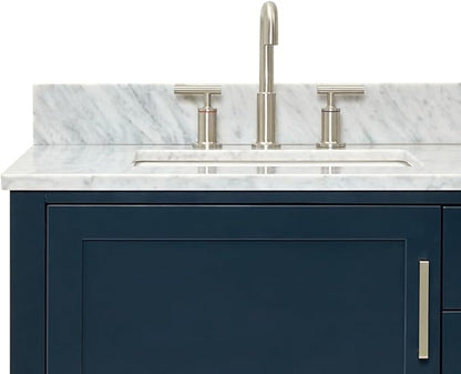 ARIEL Bayhill 72-inch Bathroom Vanity with Sink,Solid Wood, 0.75-inch Italian Carrara Marble Countertop, Double Rectangular Porcelain Sink, 2 Soft Closing Doors, 3 Dovetail Drawers, Midnight Blue