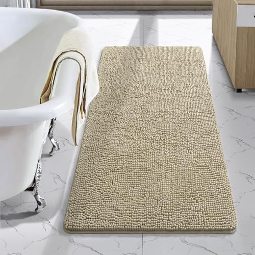 LOCHAS Luxury Bathroom Rug Shaggy Bath Mat 24 x 48 Inch, Beige