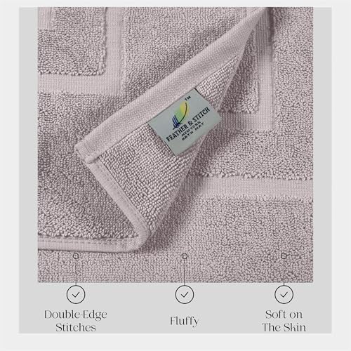 Feather & Stitch 2 Piece Towel Like Bath Mats (30x21 Inch) 100% Cotton Terry Bath Mats, Bathroom Shower Floor Mats [NOT A Bathroom Rug], Soft Absorbent Washable Mats- Taupe
