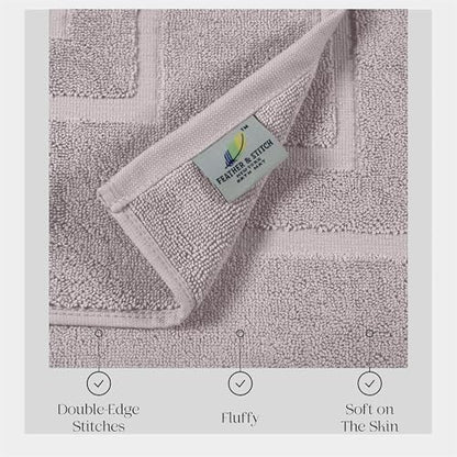 Feather & Stitch 2 Piece Towel Like Bath Mats (30x21 Inch) 100% Cotton Terry Bath Mats, Bathroom Shower Floor Mats [NOT A Bathroom Rug], Soft Absorbent Washable Mats- Taupe