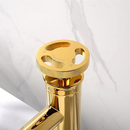 Industrial Bathroom Faucet Brass, Single Hole One Wheel Handle, Tall Deck Mounted Sink Cold and Hot Water Mixer Tap-Bright Gold(Bright Gold)