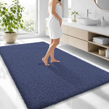 OLANLY Microfiber Large Bathroom Rugs 70x46, Soft Absorbent Bath Mat, Navy