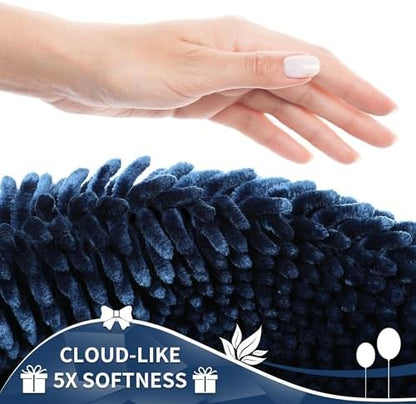 Yimobra Long Bathroom Rug Non Slip 44x24, Extra Thick Soft Absorbent Chenille Bath Mat, Machine Washable Quick Dry Bath Rugs for Bathroom Floor, Tub and Shower, Home Decor Accessories, Blue