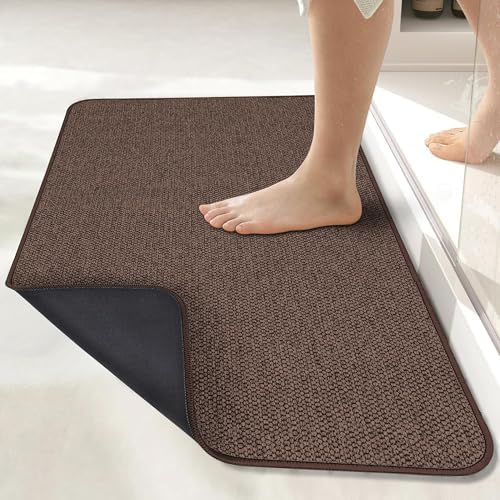 Bosap Bath Mat,Ultra Thin Bathroom Runner Rugs,Large Bath Mats for Bathroom,Quick Dry,Non-Slip,Machine Washable,Low Pile,Bath Rug,Shower Outside,Sink,Home Decor Accessories.Brown,3'x6'(36x72inch)