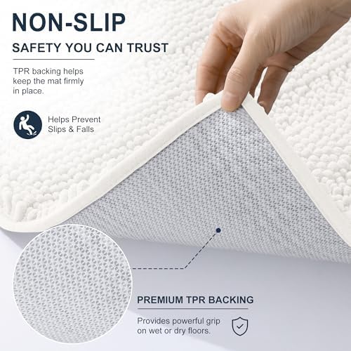 Smiry Thick Chenille Large Bathroom Runner Rugs 47x32, Soft Bath Mat, Ivory