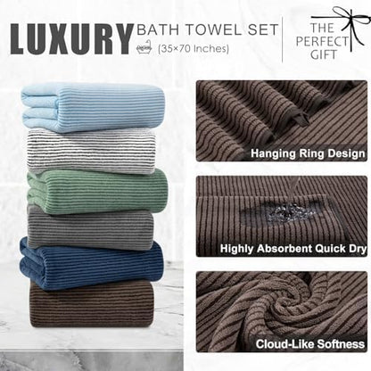 8-Piece Premium Towel Set for Bathroom|2 Oversized Large Bath Sheet,2 Hand Towels,4 Washcloths|Soft Cozy Highly Absorbent Fast Dry Microfiber Shower Towel Set for Hotel Bathroom Essentials,Dark Brown