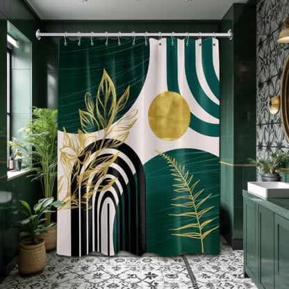 Emerald Green and Gold Extra Long Shower Curtain, Tall 72X84 in