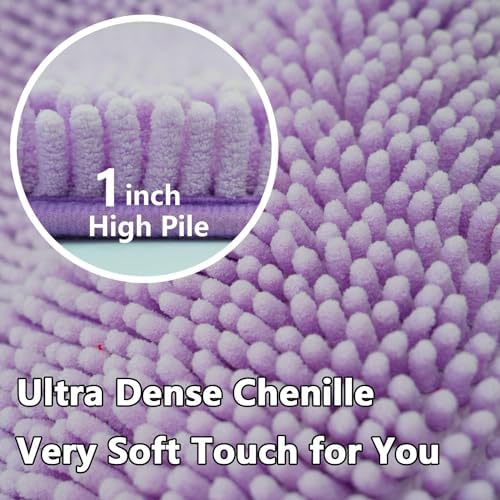 Bathroom Rugs Chenille, Extra Thick and Absorbent, Non-Slip, Machine Washable, Dry Quckily, Soft Cozy Plush, Used Under Shower Bathtub and Sink, Bath Mat Sets Lavender