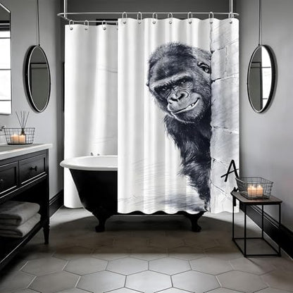 Extra Long Shower Curtain Funny Gorilla Clawfoot Tub, 108 x 72 in