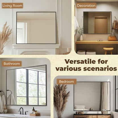 Antok 22x30 Black Metal Framed Bathroom Mirror, Wall Mirror with Rect Corners, Vanity Mirror for Over Sink, Anti-Rust Tempered Glass, Horizontal/Vertical Hanging for Bathroom, Living Room, Entryway