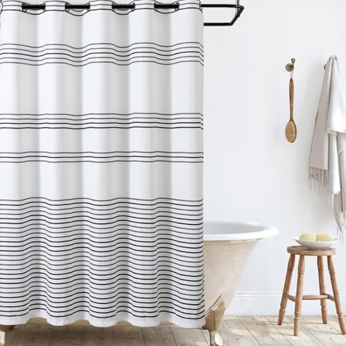 jinchan No Hooks Needed Black and White Shower Curtain Modern Striped Waterproof Fabric Shower Curtains for Bathroom Hotel Spa 70x72 Inch