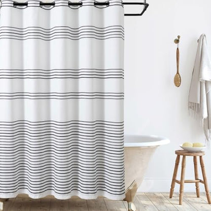 jinchan No Hooks Needed Black and White Shower Curtain Modern Striped Waterproof Fabric Shower Curtains for Bathroom Hotel Spa 70x72 Inch