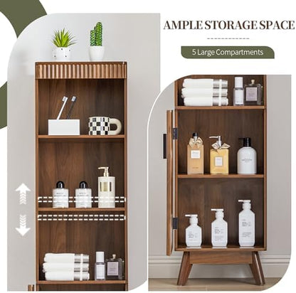 Bifins 68" Tall Walnut Bathroom Storage Cabinet,15.7" Width
