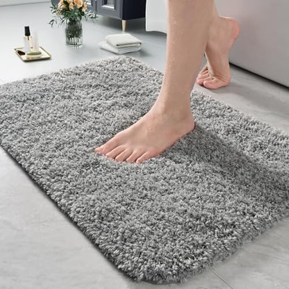 LOCHAS Bathroom Rugs 24x17 Inch, Microfiber Bath Rug Non Slip, Grey
