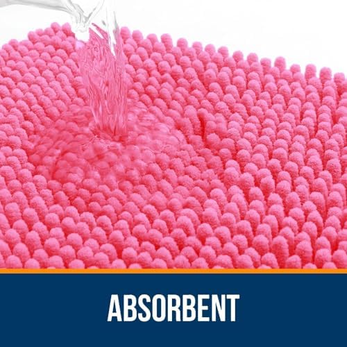 OLANLY Chenille Bathroom Rugs Mats Sets 2 Piece, 47"x20"+30"x20", Hot Pink