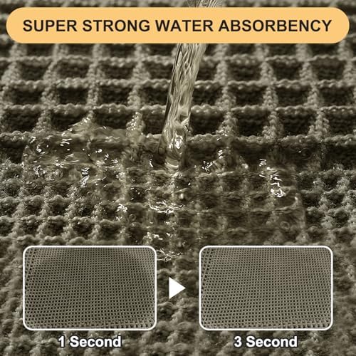 IM HOME Extra Large Waffle Bath Mat, Greyish Green 5'x2', Boho Bathroom Rugs Absorbent Non Slip, Ultra Soft Bathroom Mat, Machine Washable Knit Bath Rugs with Tassels for Bathroom, Kitchen, Tub