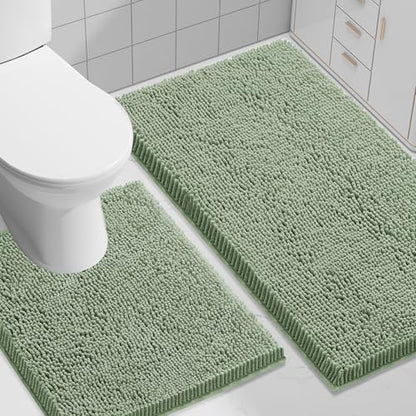 Smiry Bathroom Rugs Sets 2 Piece (30x20+ U Shape 24x20, Sage Green)