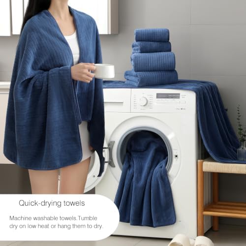 Hailea 18 Piece Family Bath Towel Set Include 6 Bath Towels,6 Hand Towels and 6 Washcloths Soft Bathroom Towel with Hanging Loops,Highly Absorbent Quick Dry Towels Set for Bathroom,Hotel and Spa-Navy