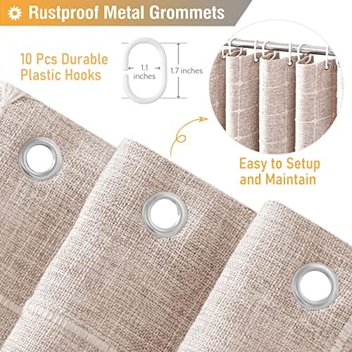 BTTN 54x72 Boho Farmhouse Linen Heavy Duty Shower Curtain Set, Tan/Taupe