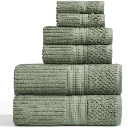 Springtree Home 100% Cotton Bath Towel Set | 6-Piece Set | Textured | Green