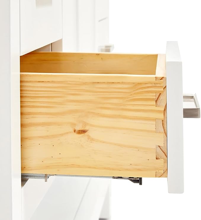 DKB Olivia 54-Inch White Bathroom Vanity with Sink, 1.5-Inch Edge Italian Carrara Marble Countertop & Backsplash, Rectangular Undermount Sink, 2 Soft Closing Doors, 6 Dovetail Drawers, Brushed Nickel