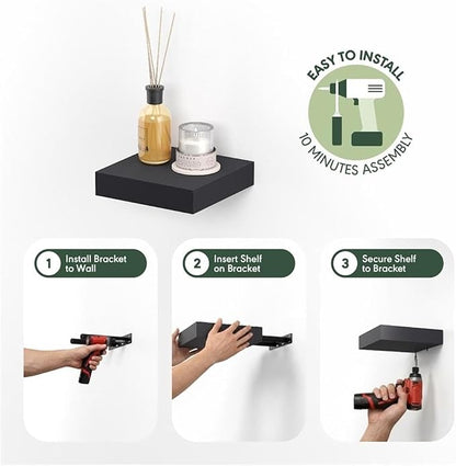 Furinno Tanna Floating Shelves for Wall Set of 2, 9 x 9 Wall Shelf, Wall Mounted Floating Shelf with Invisible Bracket, 2-Inch Thick, for Bathroom, Living Room, Bedroom, Home Office, Americano