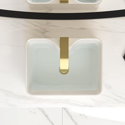 Bathroom Vessel Sink 16" x 12" Rectangle Vessel Sink With Gold Faucet And Gold Drain Combo Bowl Sink Bathroom Sinks Countertop Rectangular White Farmhouse Lavatory Vanity Sink Basin