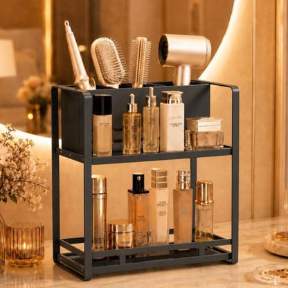 Bathroom Counter Organizer, Metal Vanity Shelf with Hair Dryer Holder