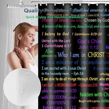 Who I Am In Christ Bible Verse Quote Shower Curtain with Hooks 72 x 72 Inch