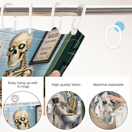 Funny Skeleton Shower Curtain Skull Halloween Bathroom Decor Shower Curtain