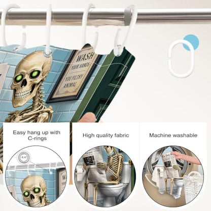 Funny Skeleton Shower Curtain Skull Halloween Bathroom Decor Shower Curtain