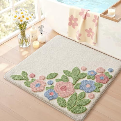 LUMI Square Bathroom Rug 26x26, Soft Absorbent Bath Mat, Non Slip