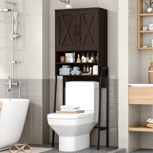 Vabches Metal Frame Over The Toilet Storage Cabinet, Espresso