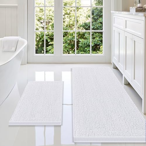 Smiry Chenille Bathroom Rugs Sets 2 Piece (59x20+24x16, White)