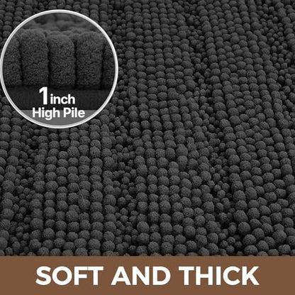 Bcoimo Bath Rug Mat Set,2 Piece Thick Absorbent Chenille Bathroom Mat Black