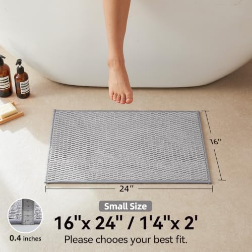 Triohero Bathroom Rugs Non Slip Washable, Super Absorbent Thin Bath Mat Small Quick Dry Low Pile Bathroom Rug, Light Grey 16x24