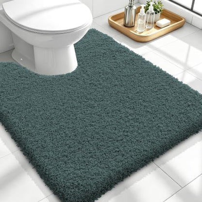 OLANLY Microfiber Soft Bathroom Toilet Rugs U-Shaped, 24x20, Blackish Green