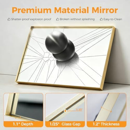 NEWBULIG 22"x30" Wall Mirror, Bathroom Mirrors for Over Sink, Gold