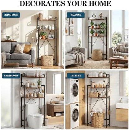 Over The Toilet Storage Cabinet, Freestanding Bathroom Shelf with Hooks
