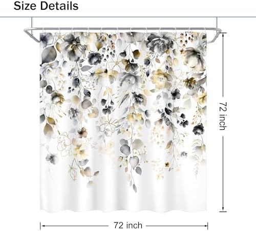 Yellow Grey Floral Gray Pastel Rustic Bathroom Shower Curtain Set