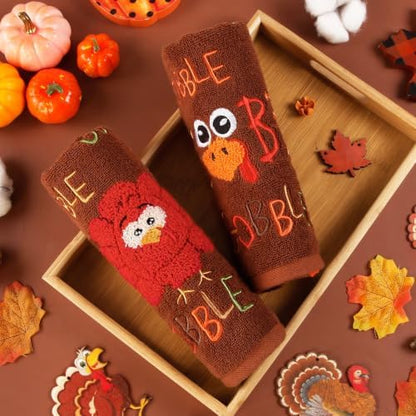 Quera Thanksgiving Hand Towels Rust Turkey Gobble for Bathroom Kitchen
