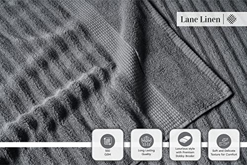 LANE LINEN Large Bath Towel Set Absorbent Quick Dry 100% Cotton Soft - Grey