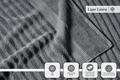 LANE LINEN Large Bath Towel Set Absorbent Quick Dry 100% Cotton Soft - Grey