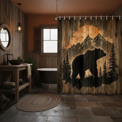 Rustic Cabin Shower Curtain for Bathroom, Forest Bear Wooden Bath Curtains, Wildlife Country Hunting Camping Waterproof Fabric Bathroom Curtain Accessories Set with Hooks,70X85IN