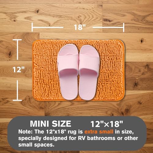 Small Bathroom Rug 12"x18" – Washable and Absorbent Bath Mat, Non Slip, Thick Soft Chenille Bath Rugs for Bathroom, Shower, Sink, Dog mat(Flame Orange)