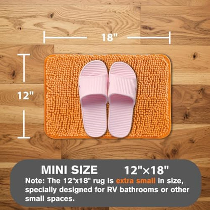 Small Bathroom Rug 12"x18" – Washable and Absorbent Bath Mat, Non Slip, Thick Soft Chenille Bath Rugs for Bathroom, Shower, Sink, Dog mat(Flame Orange)