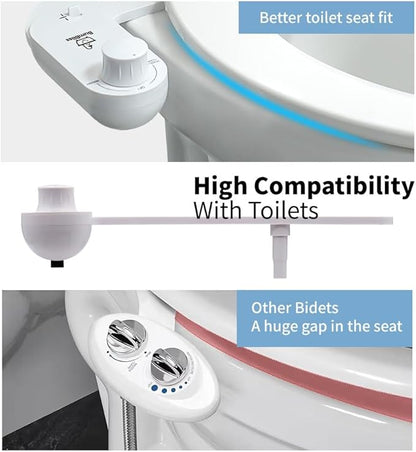 BUMBLISS Self-Cleaning Non-Electric Bidet Attachment for Toilet – Adjustable Water Pressure Control, Manual White Knob, Easy to Install, Eco-Friendly Hygiene Upgrade for Bathroom, Beday Badette