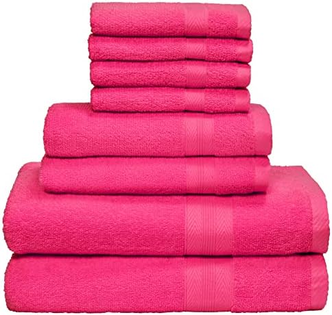 BOUTIQUO 8 Piece Towel Set 100% Ring Spun Cotton, 2 Bath Towels 27X54, 2 Hand Towels 16X28 and 4 Washcloths 13X13 - Ultra Soft Highly Absorbent Machine Washable Hotel Spa Quality - Hot Pink